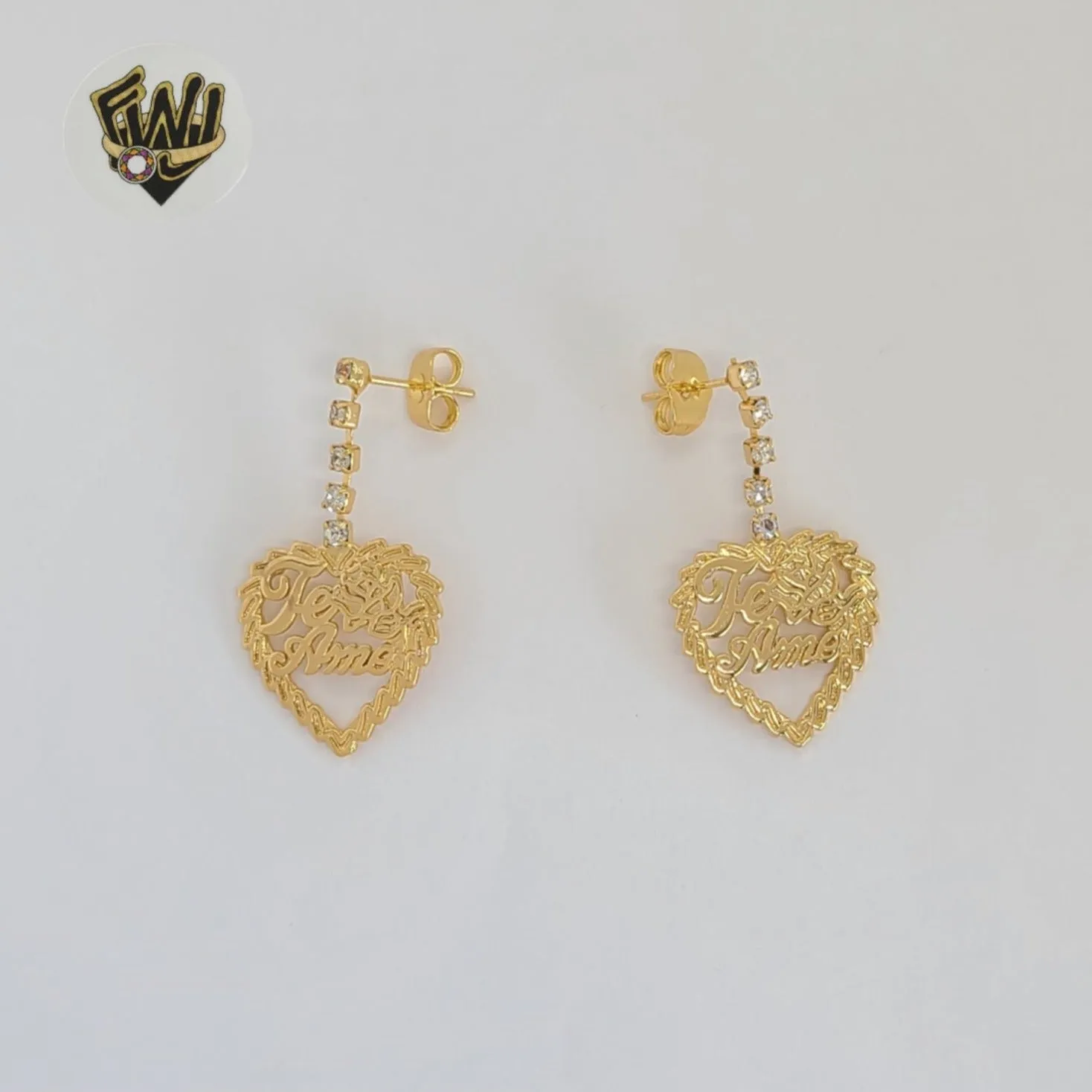 (1-1220-3) Gold Laminate - Heart Long Earrings - BGO