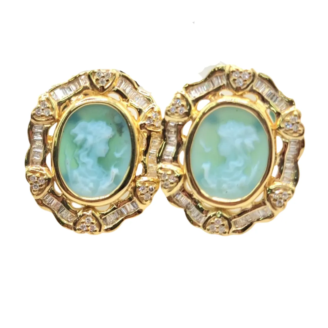 1.0 CT Cameo Diamond Earrings 14K Yellow Gold