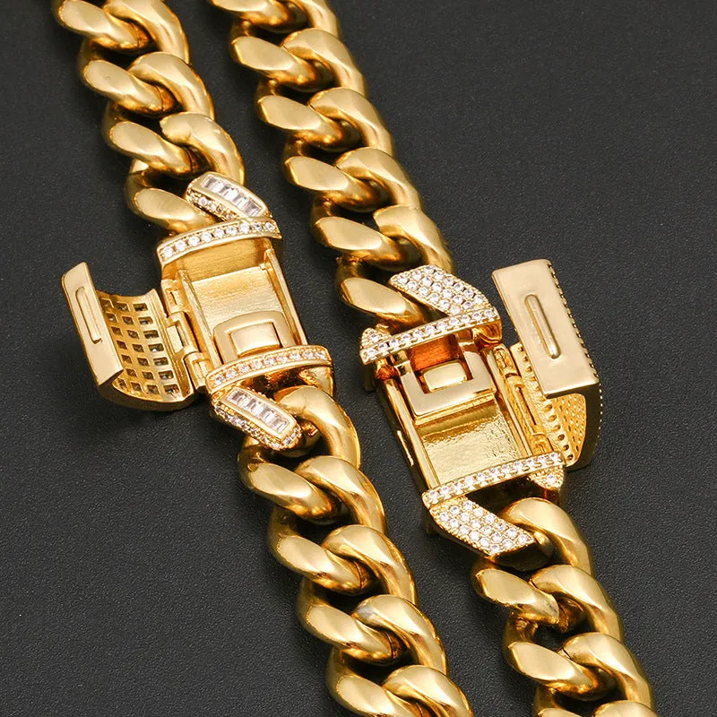 12mm Box Buckle Buckle Full Zircon Cuban Bracelet