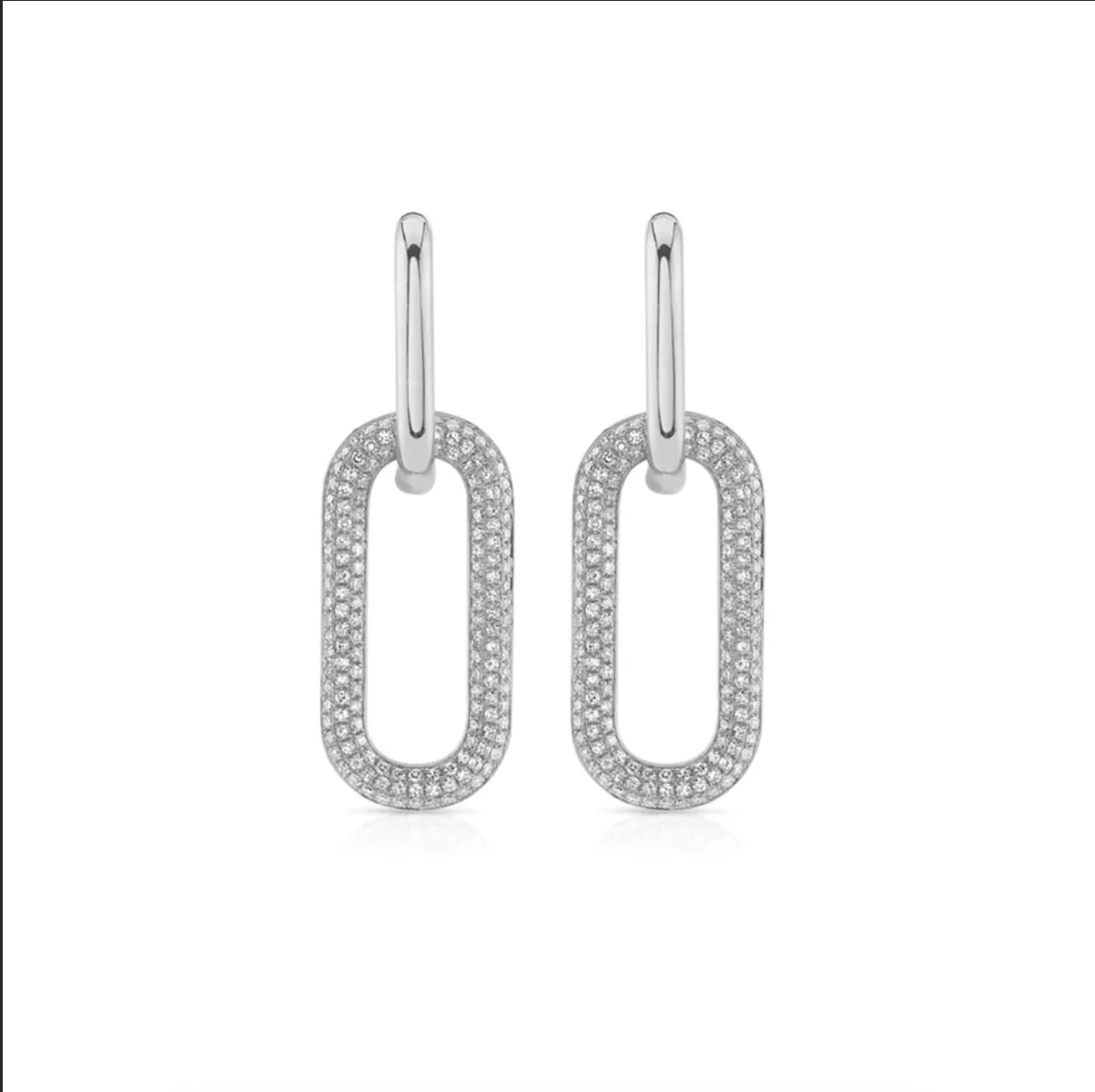 14 & 18K Two Link Paperclip and Pave Diamond Drop Hoop Earrings