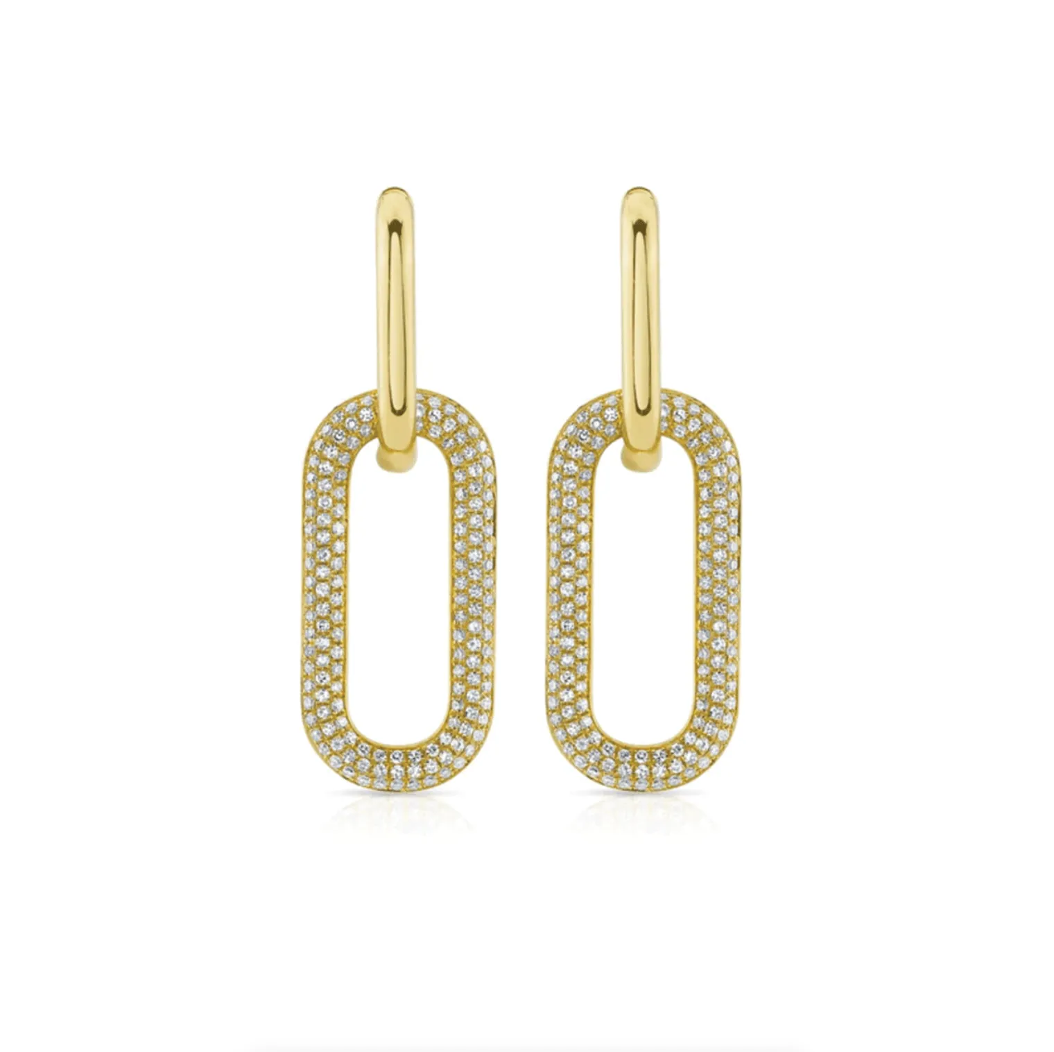 14 & 18K Two Link Paperclip and Pave Diamond Drop Hoop Earrings