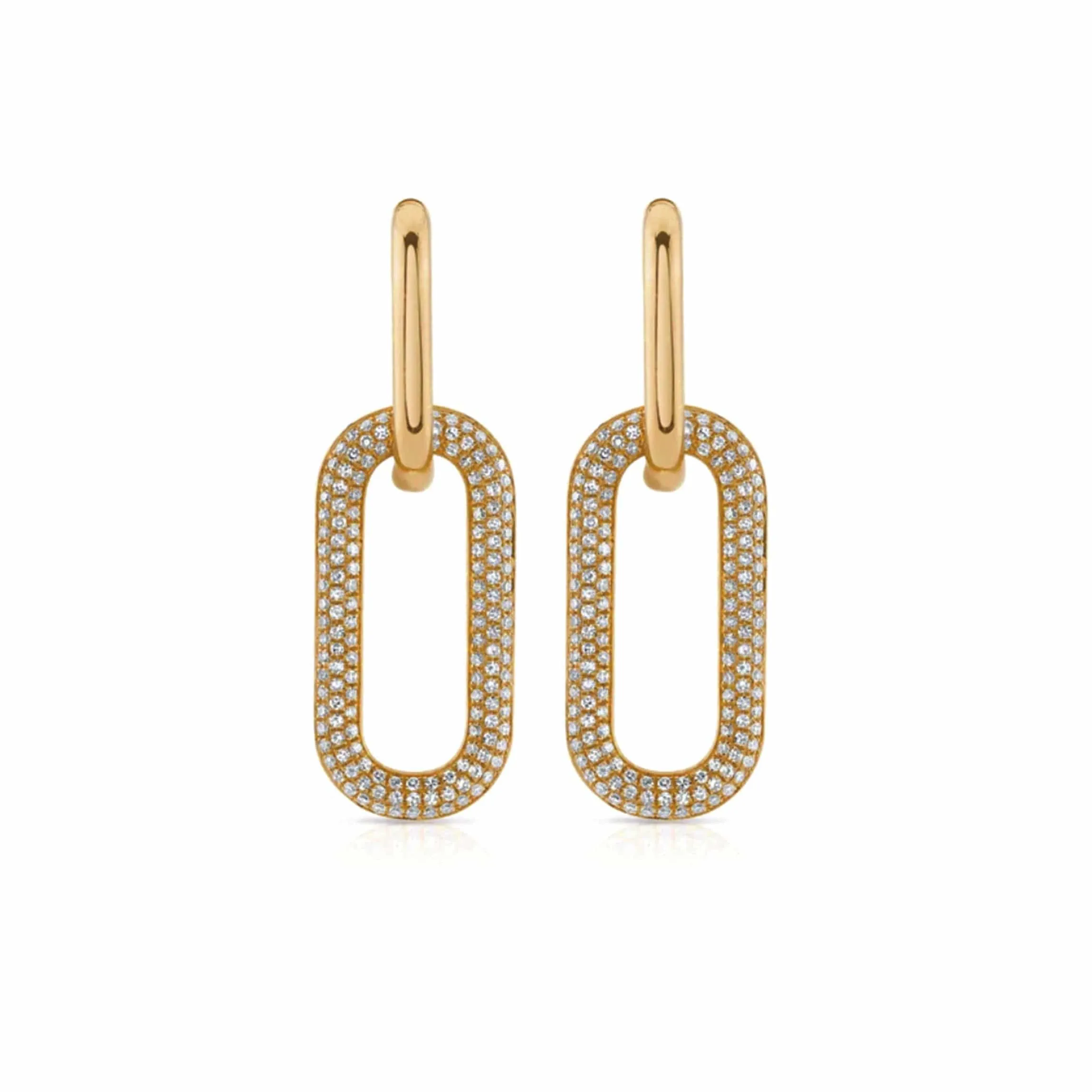 14 & 18K Two Link Paperclip and Pave Diamond Drop Hoop Earrings