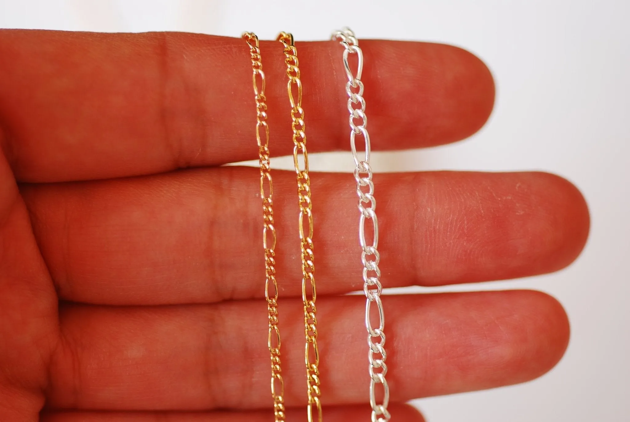 14k Gold Filled 1.5 or 2mm Width Figaro Chain - Chain by foot Unfinished Chain Bulk Wholesale 3   1 Links Figaro Sterling Silver 14GF