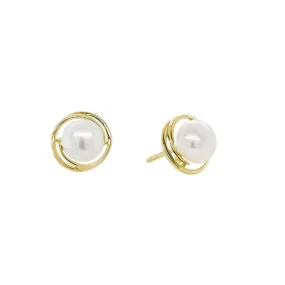 14k Yellow Gold Pearl Stud Earrings