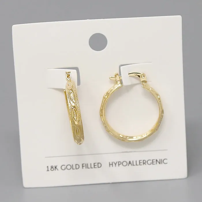 18K Gold Filled Textured Hoop Earrings