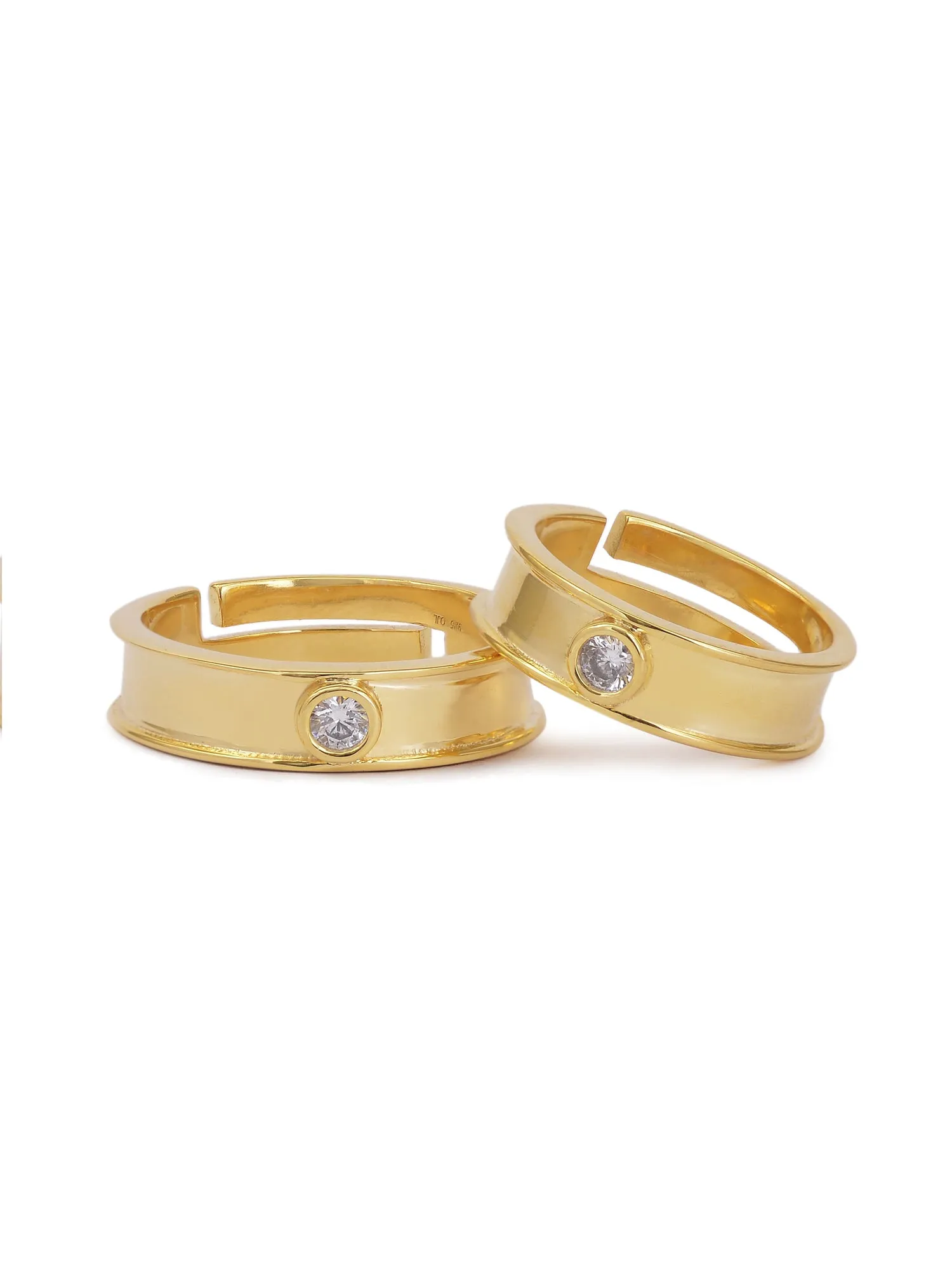 18K Golden Adjustable Silver Band Rings For Couple