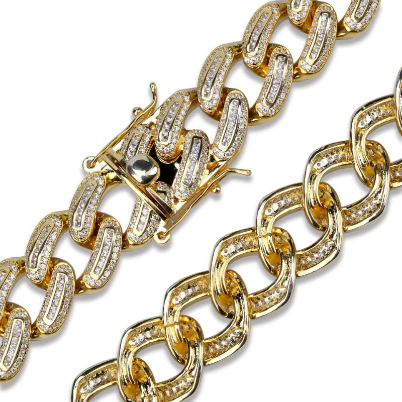 18mm Gold Plated Full Zircon Cuban Necklace