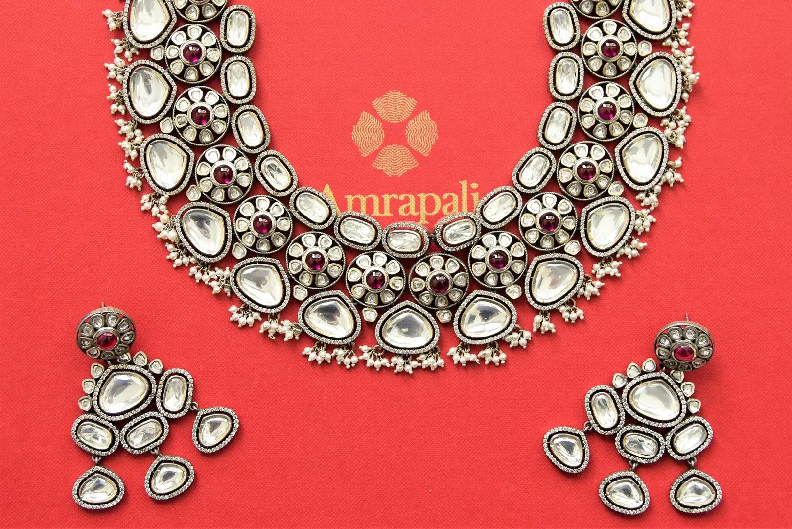 21A048 Heavy Polki Necklace Set with Earrings