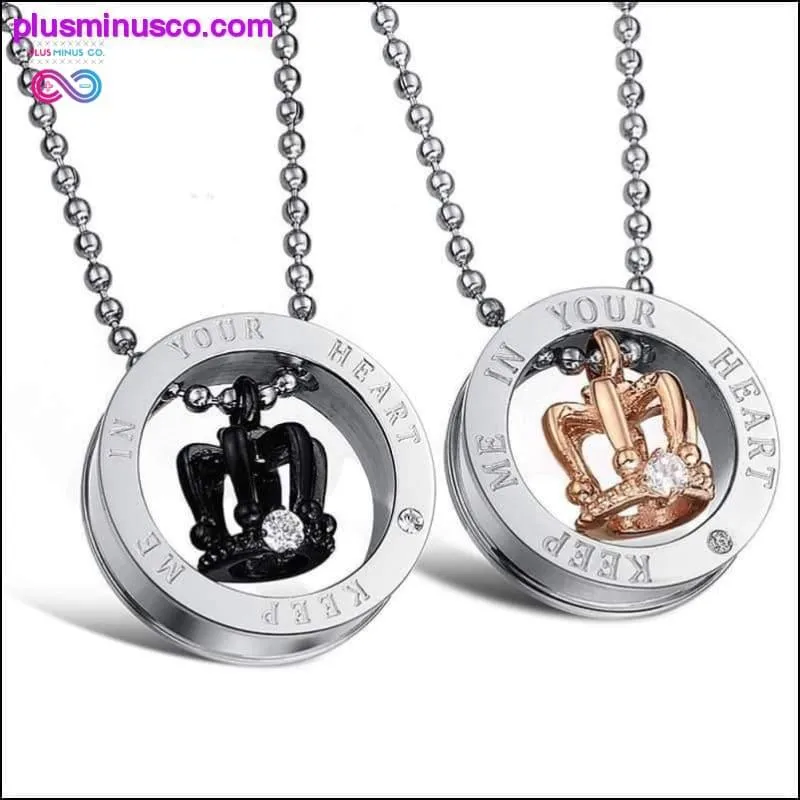 2pcs Queen King Crown Pendant Necklace Polished Stainless