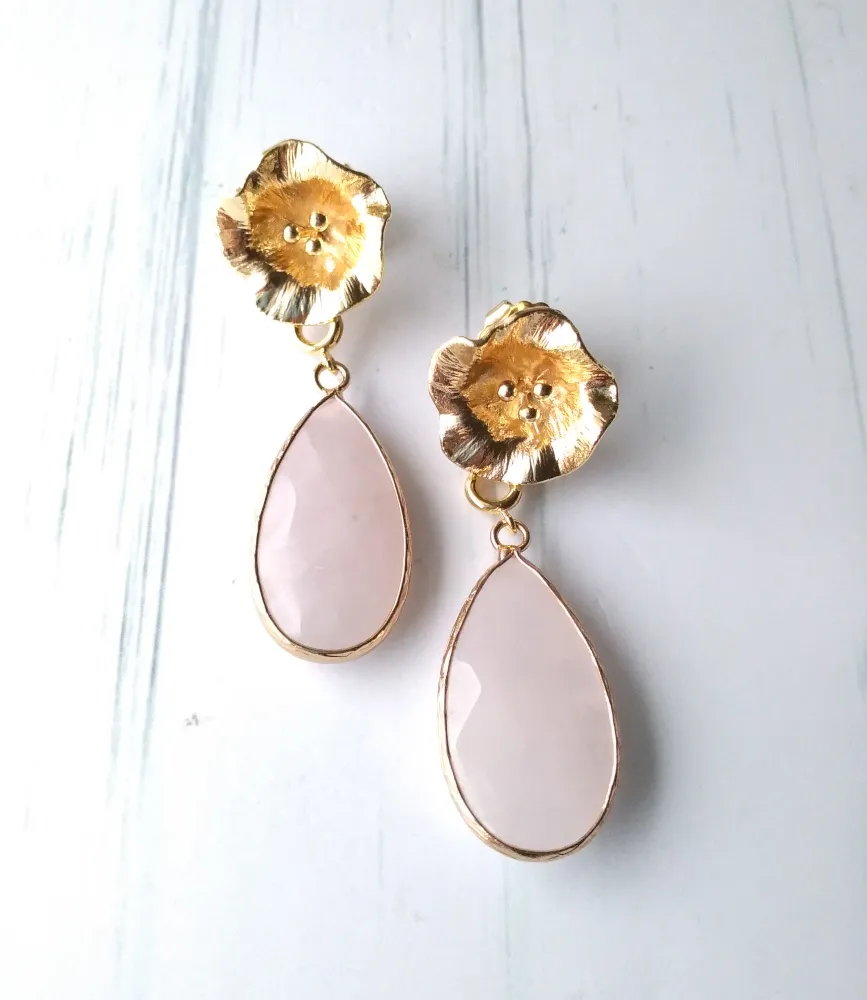 3 Pistil with Rose Quartz Stud Earrings