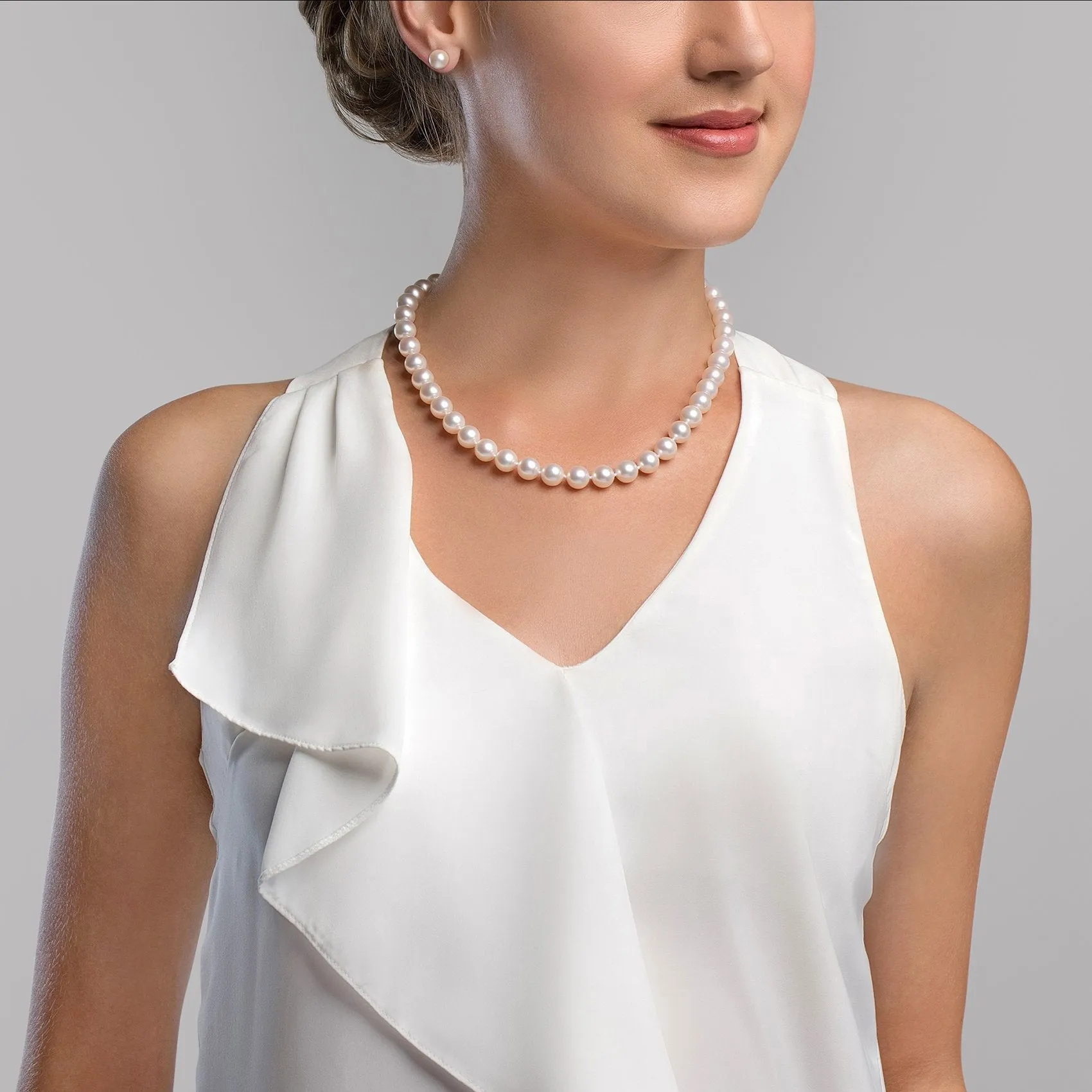 9-10mm White Freshwater Choker Length Pearl Necklace - AAAA Quality