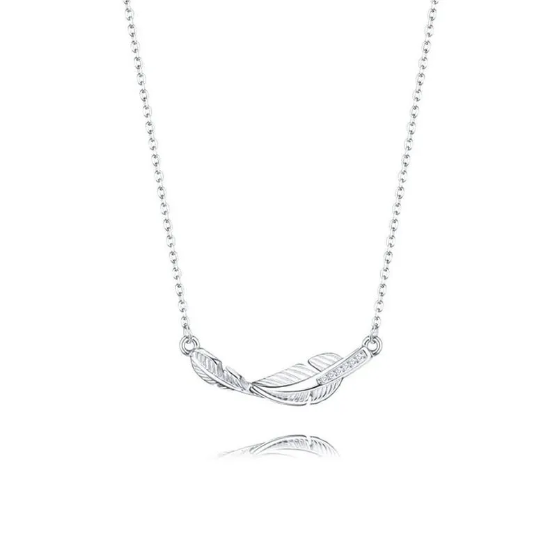 925 Sterling Silver CZ Diamond Feather Necklace