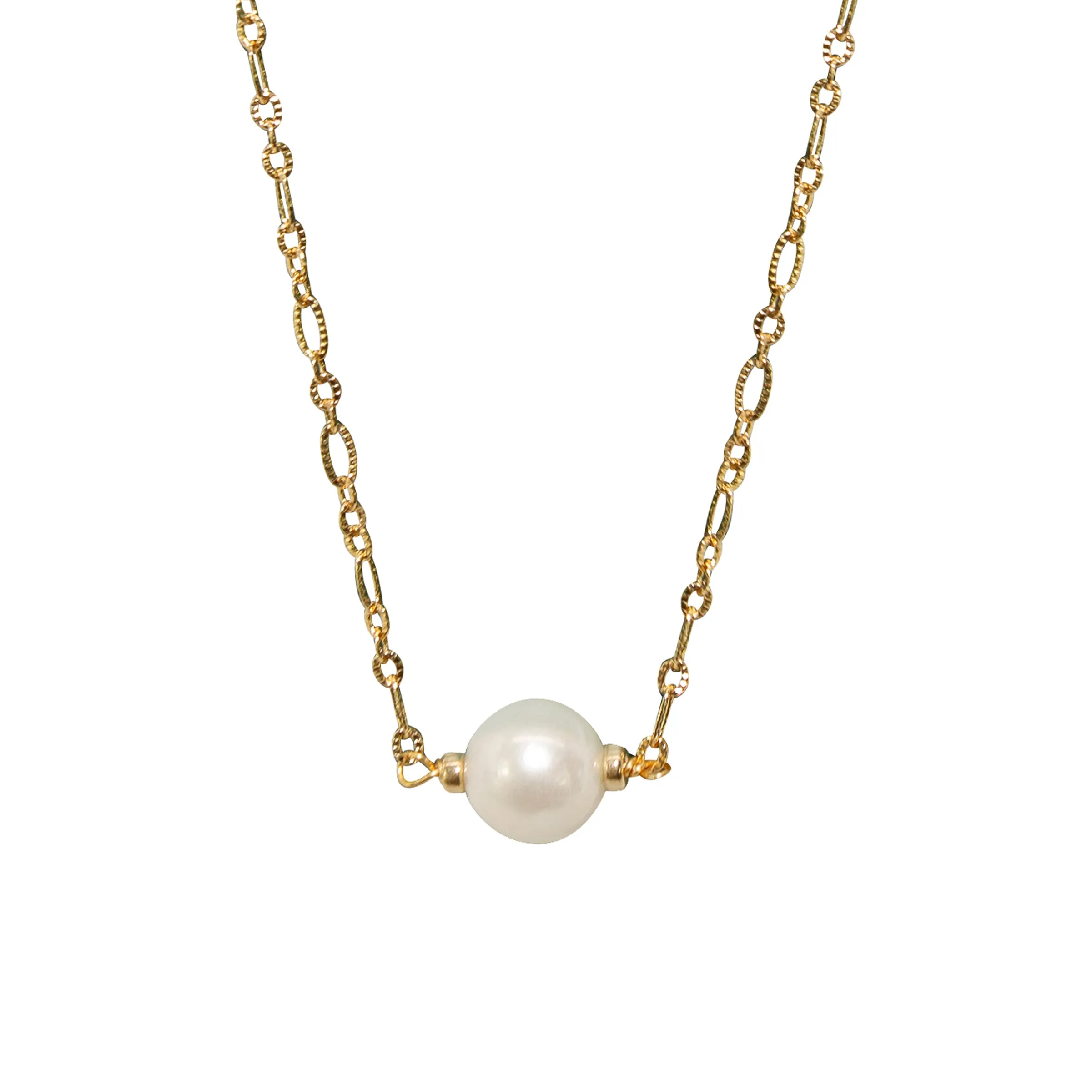 9mm Golden Link Pearl Necklace