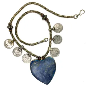 Afghan Coin &  Lapis Lazuli Heart Necklace