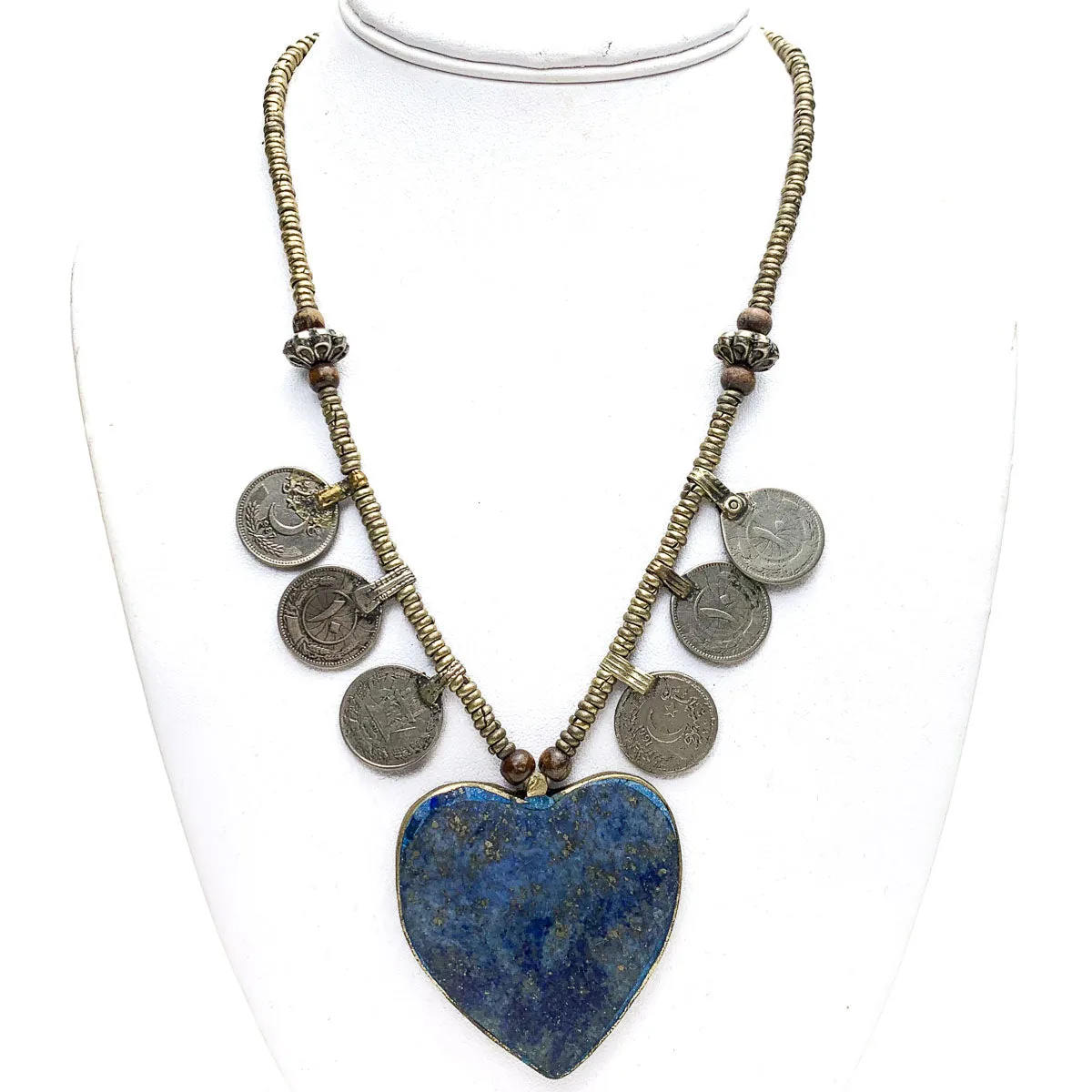 Afghan Coin &  Lapis Lazuli Heart Necklace