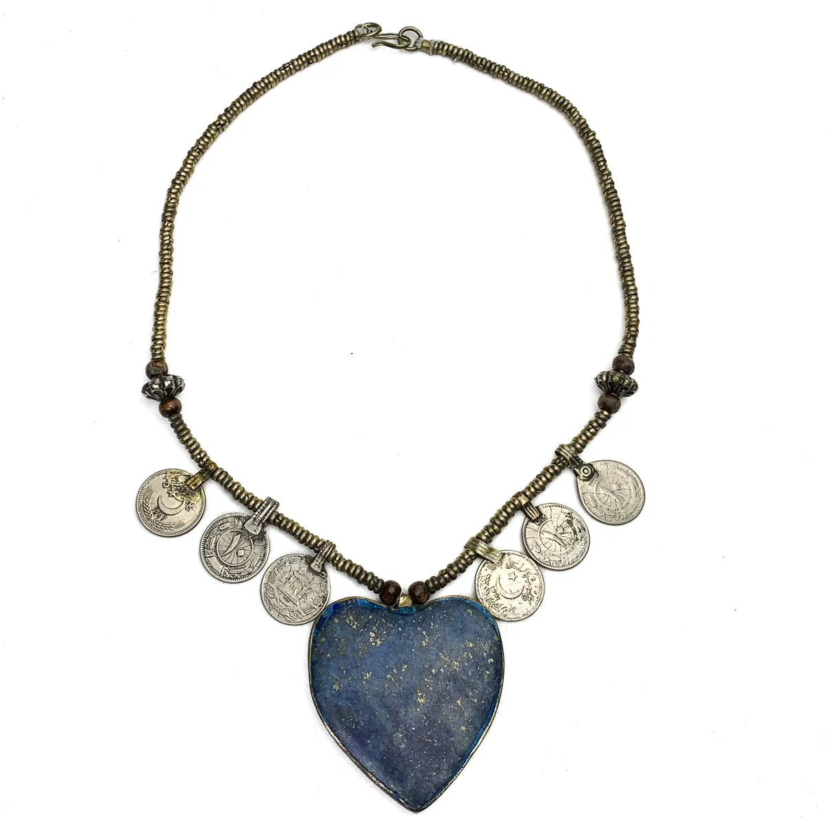 Afghan Coin &  Lapis Lazuli Heart Necklace