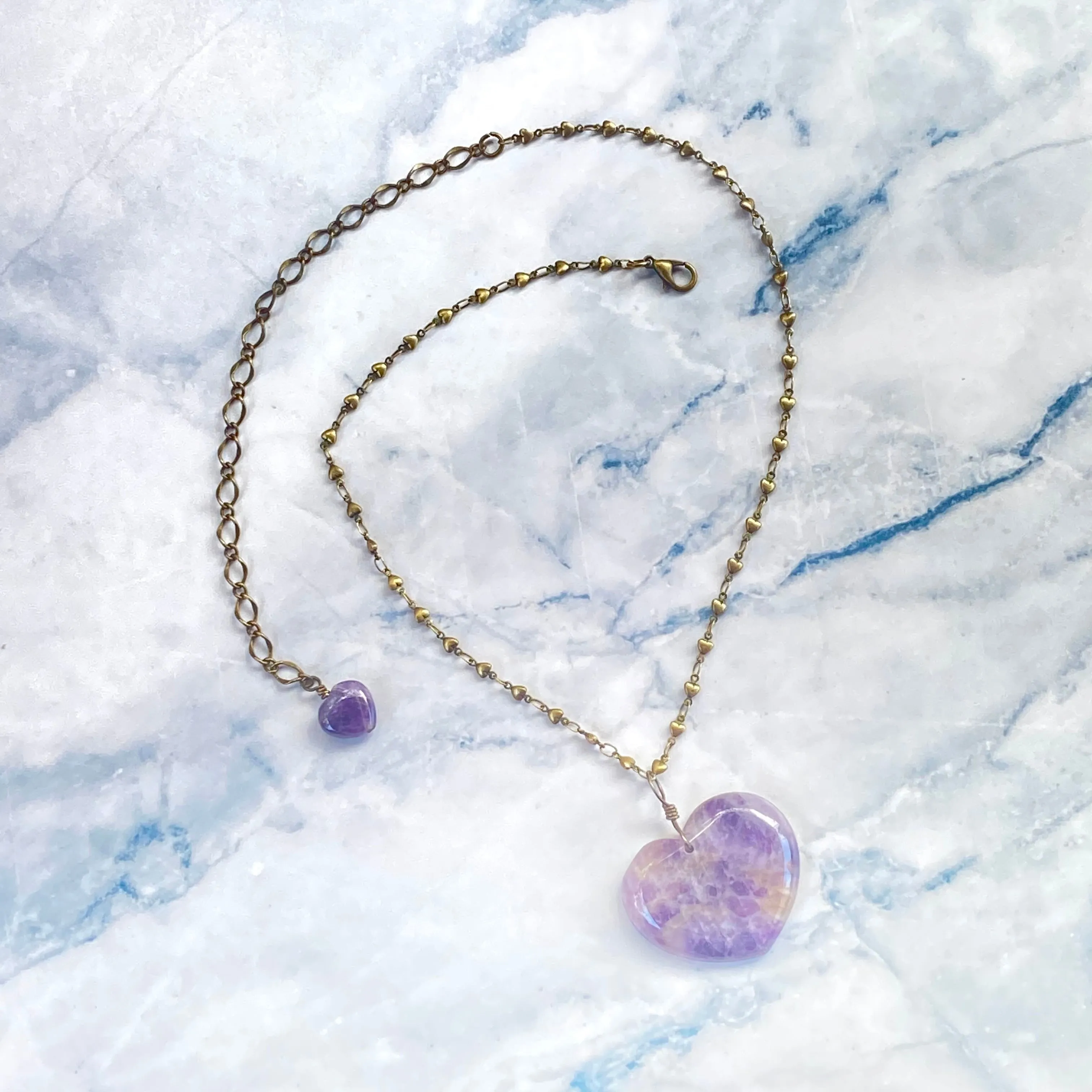 Amethyst Heart Pendant on Heart Chain