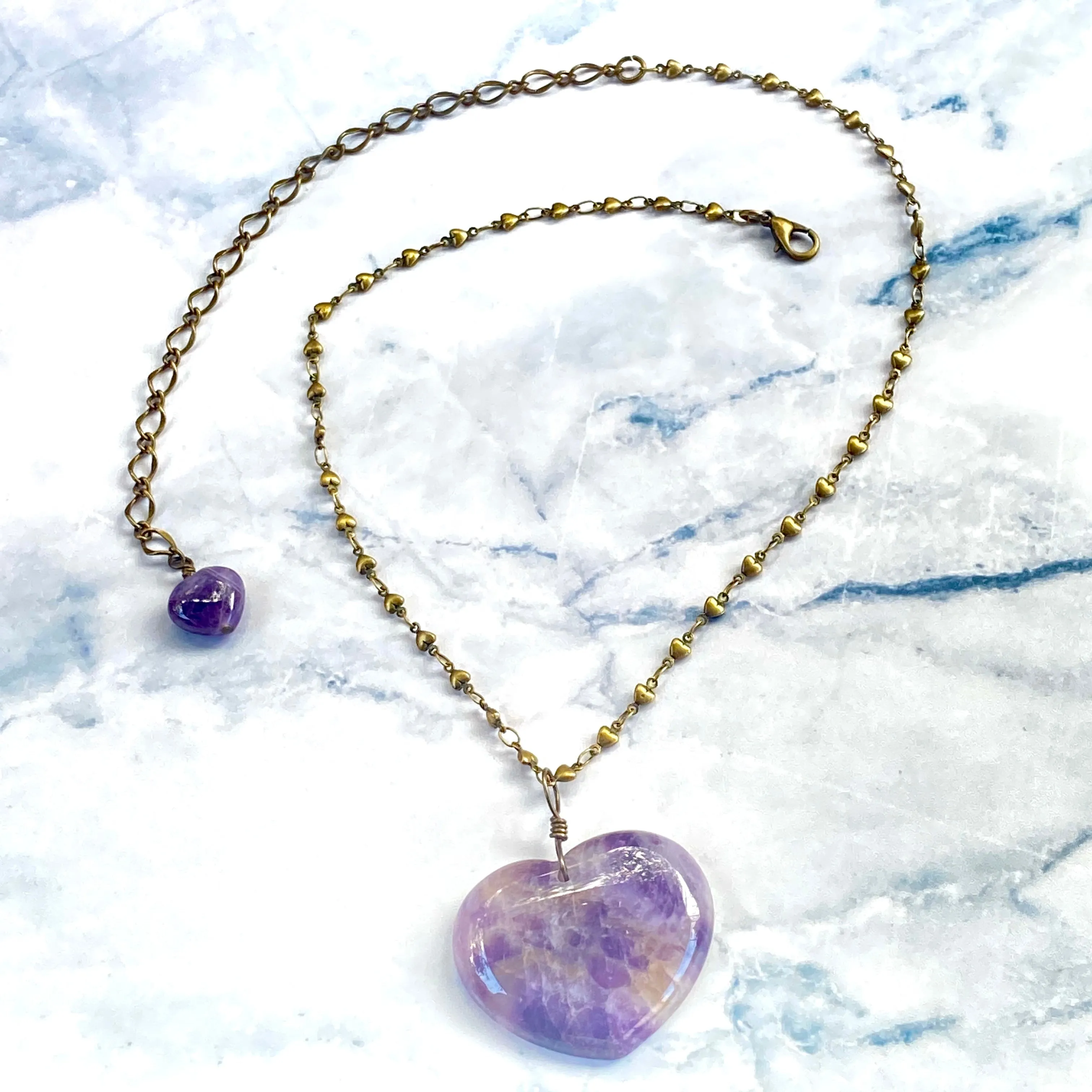 Amethyst Heart Pendant on Heart Chain