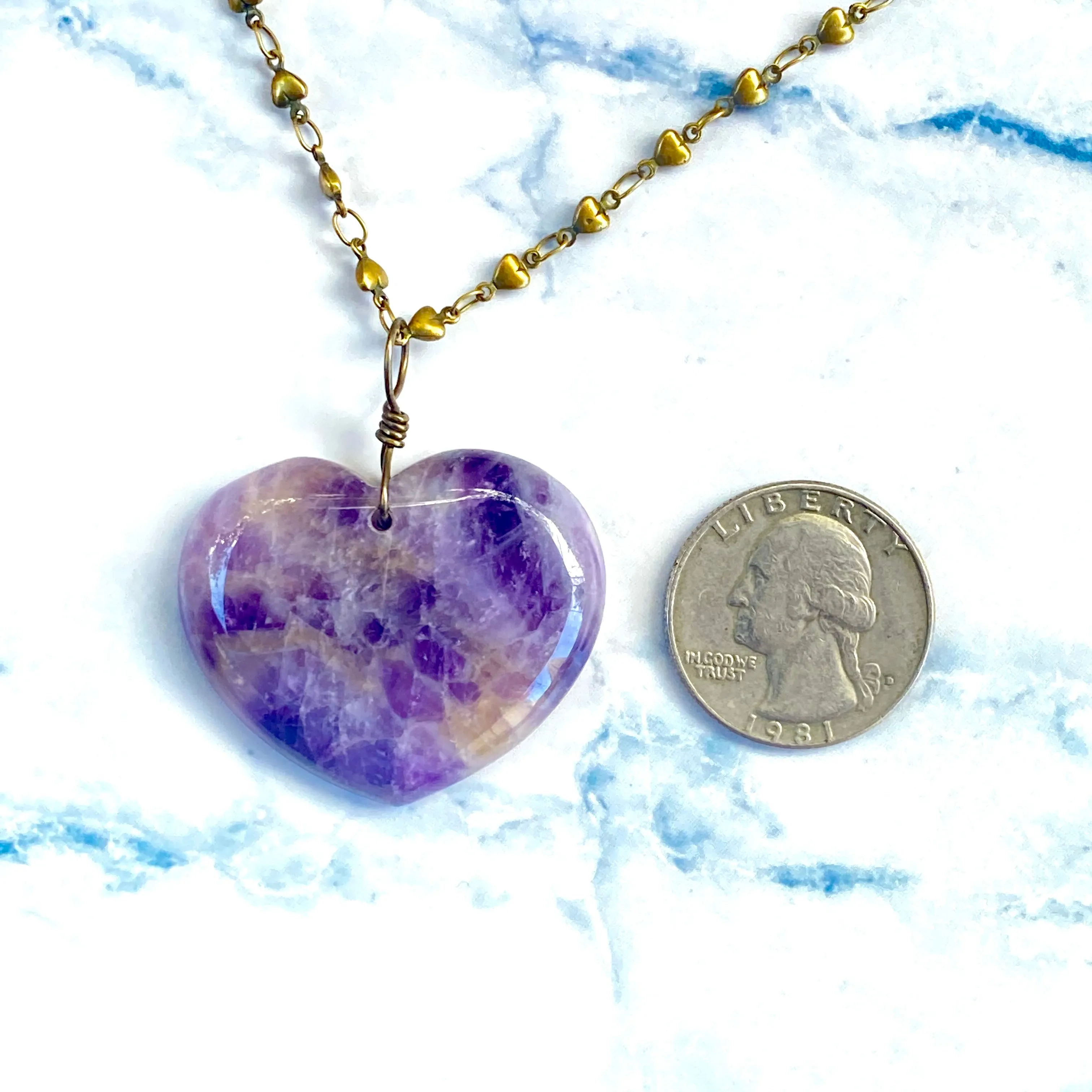 Amethyst Heart Pendant on Heart Chain