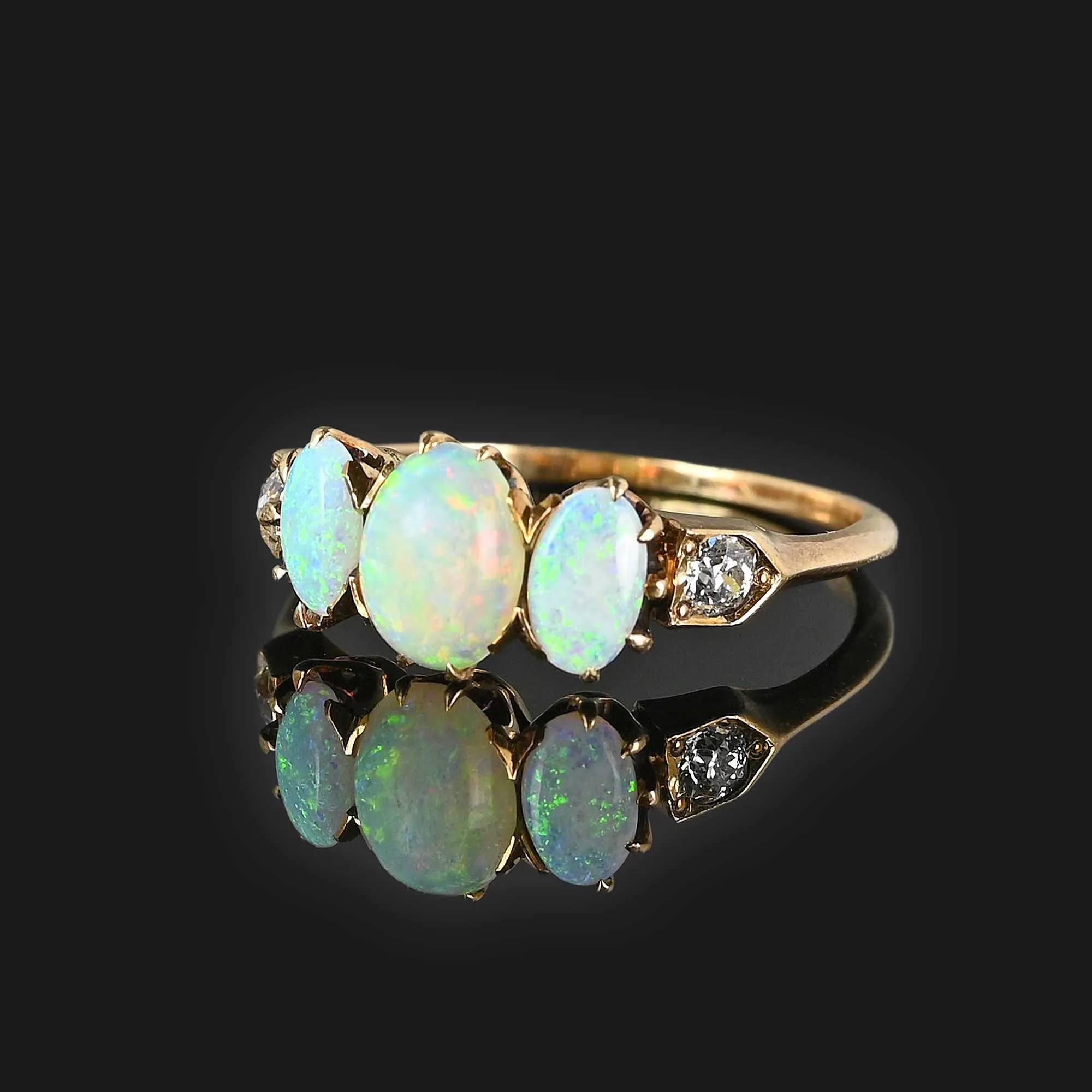 Antique European Diamond Opal Ring in 14K Gold