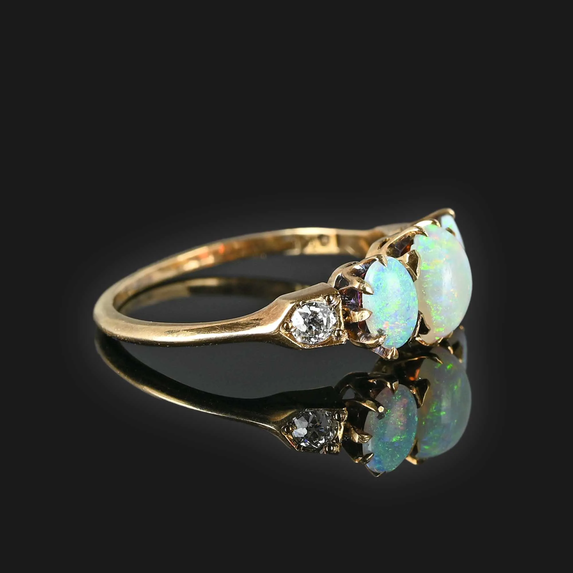 Antique European Diamond Opal Ring in 14K Gold