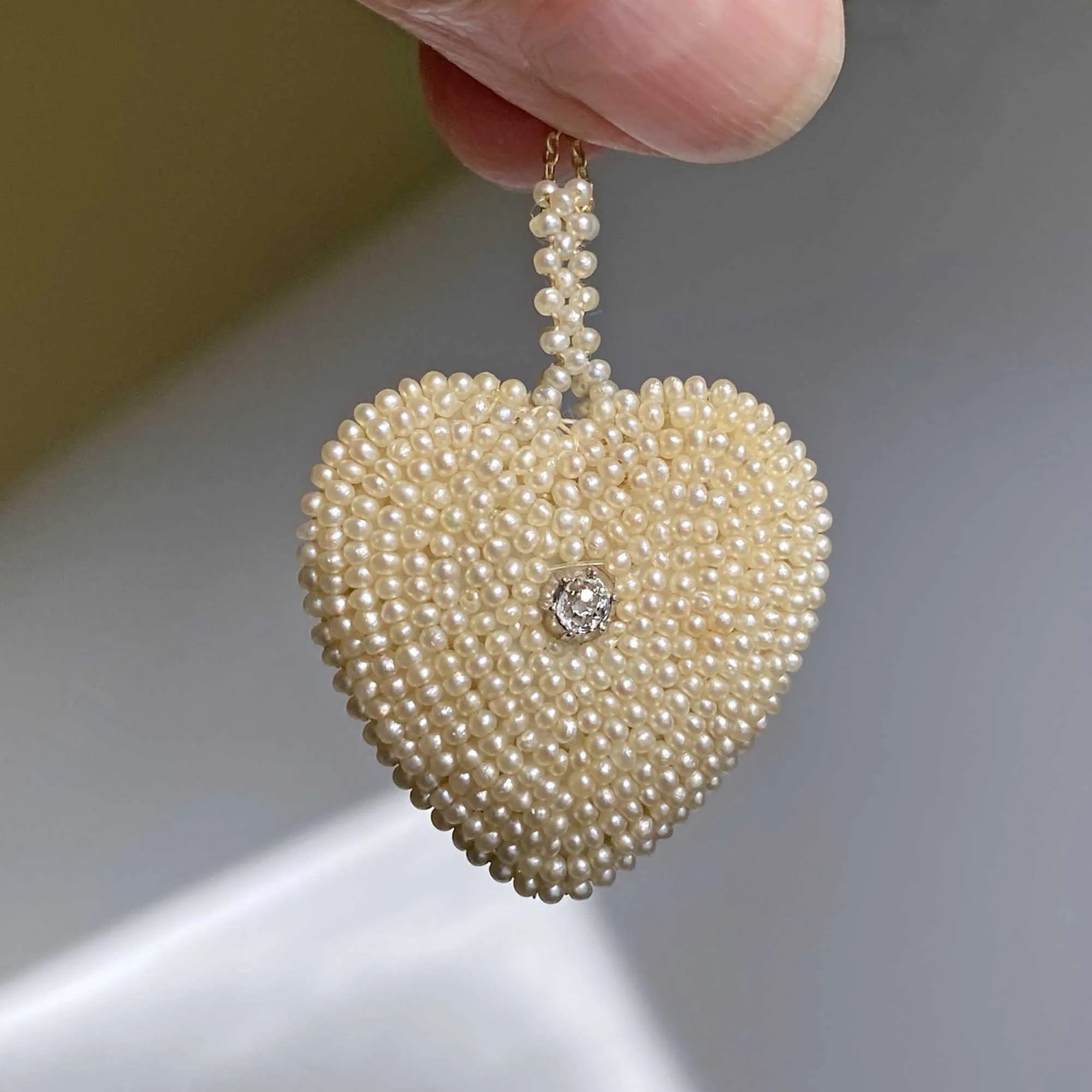 Antique Georgian Seed Pearl Diamond Heart Pendant