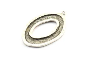 Antique Silver Ellipse Pendant, 2 Antique Silver Plated Brass Hammered Ellipse Pendant with 1 Loop, Earring (39x25x1.7mm) U139 H0432