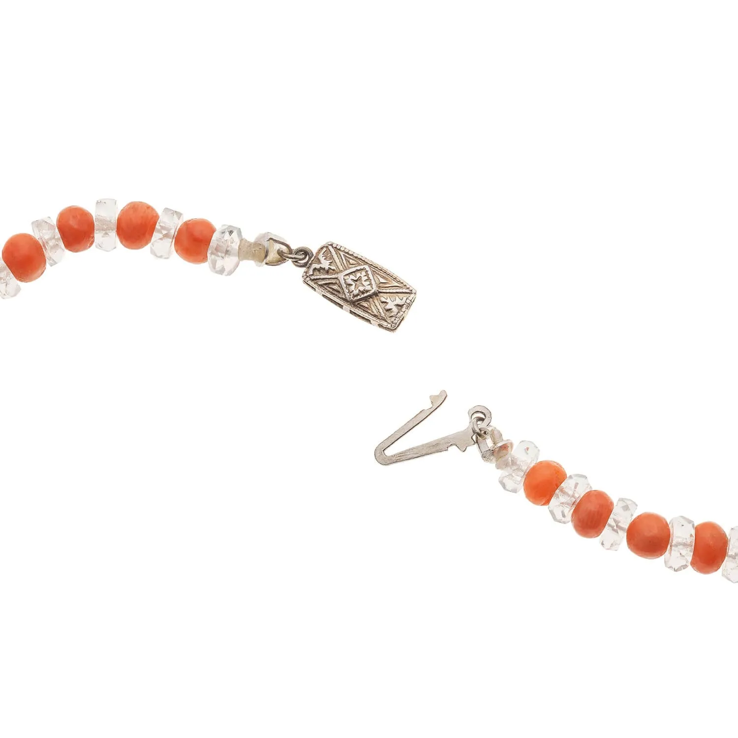 Art Deco Coral   Rock Quartz Crystal Beaded Necklace 34.5"