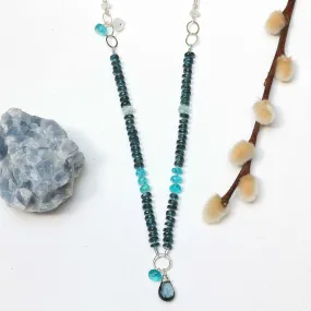 Azores - Navy Kyanite and Apatite Knotted Necklace