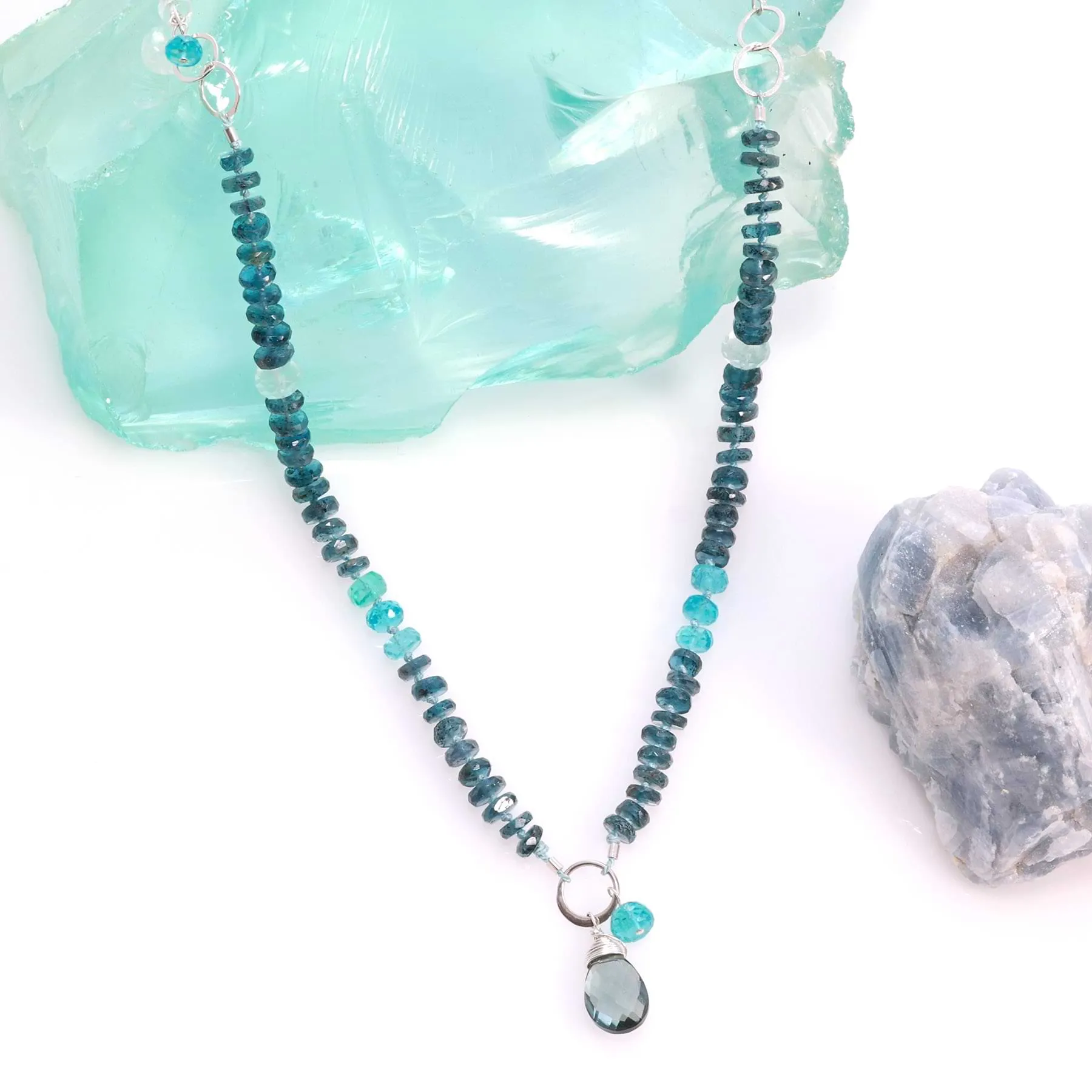 Azores - Navy Kyanite and Apatite Knotted Necklace