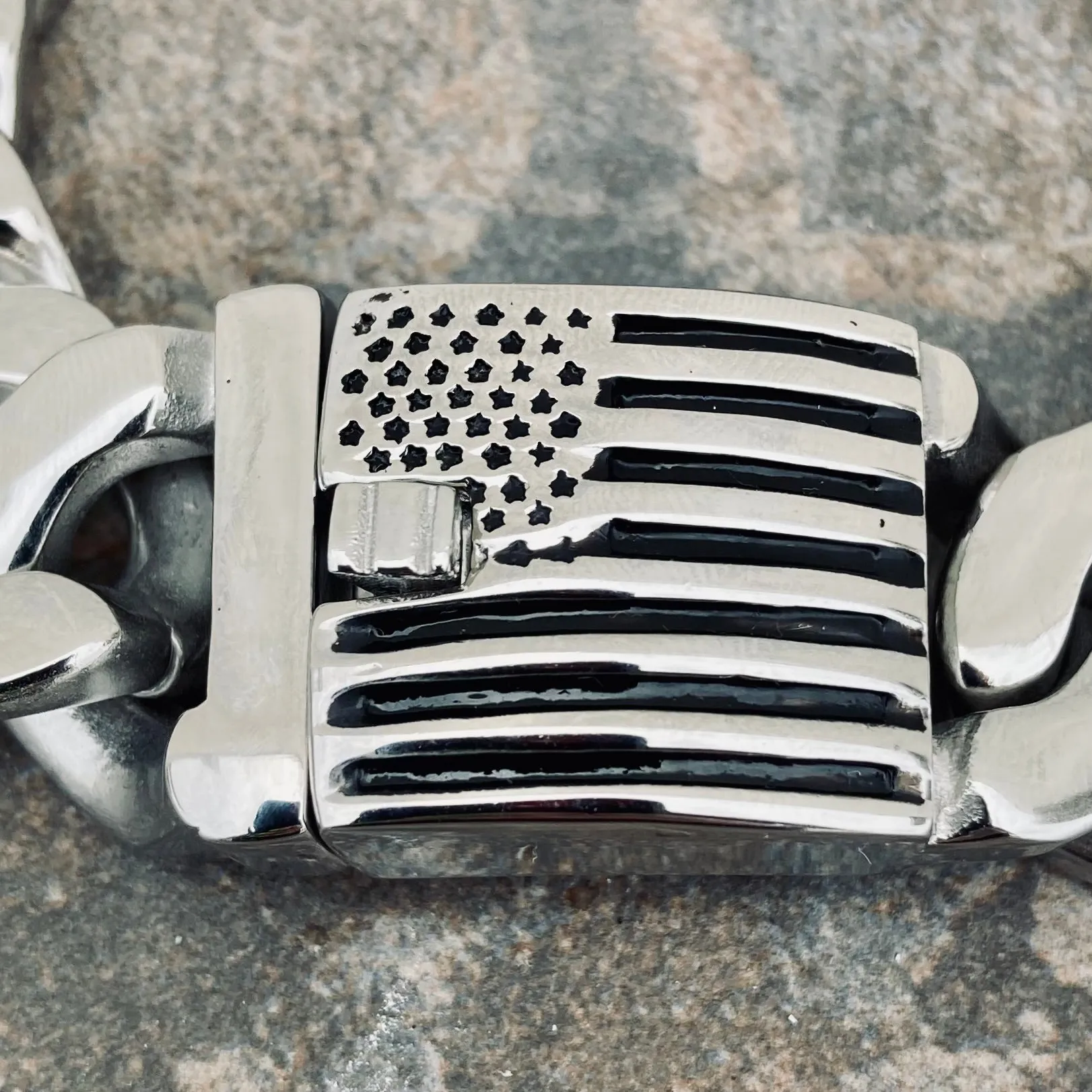 Bagger Bracelet - EASY BIKER - American Flag Polished - 3/4 wide - B123