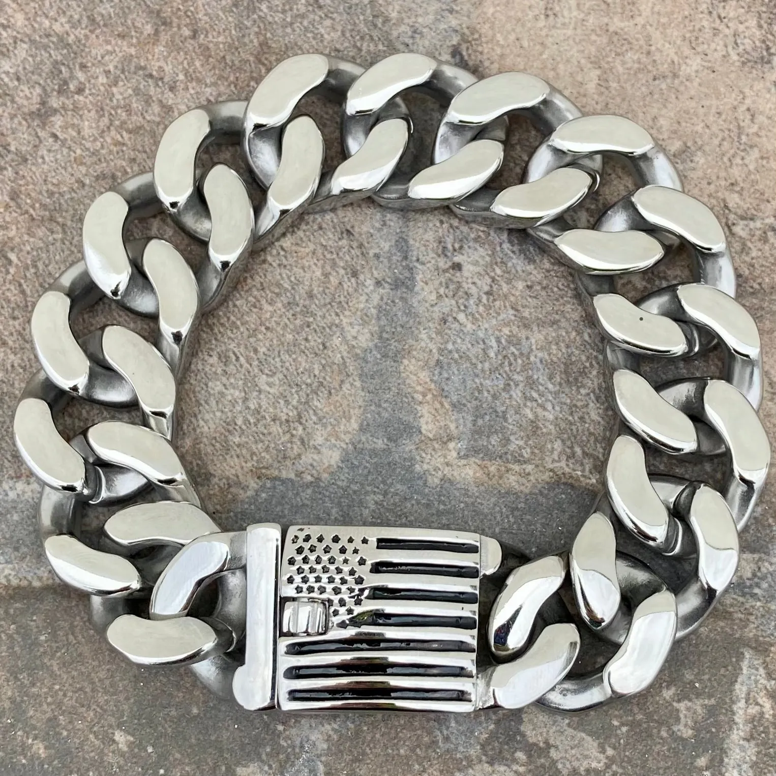 Bagger Bracelet - EASY BIKER - American Flag Polished - 3/4 wide - B123