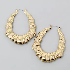 Bamboo Textured Teardrop Shape Hoop Earrings