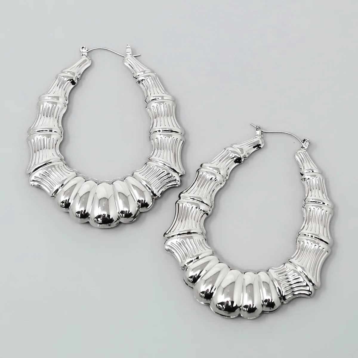 Bamboo Textured Teardrop Shape Hoop Earrings