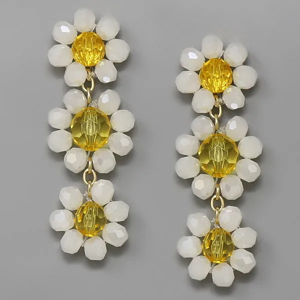 Beaded Flower Linear Drop Earrings