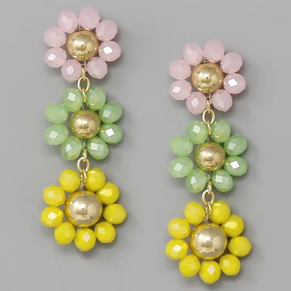 Beaded Flower Linear Drop Earrings