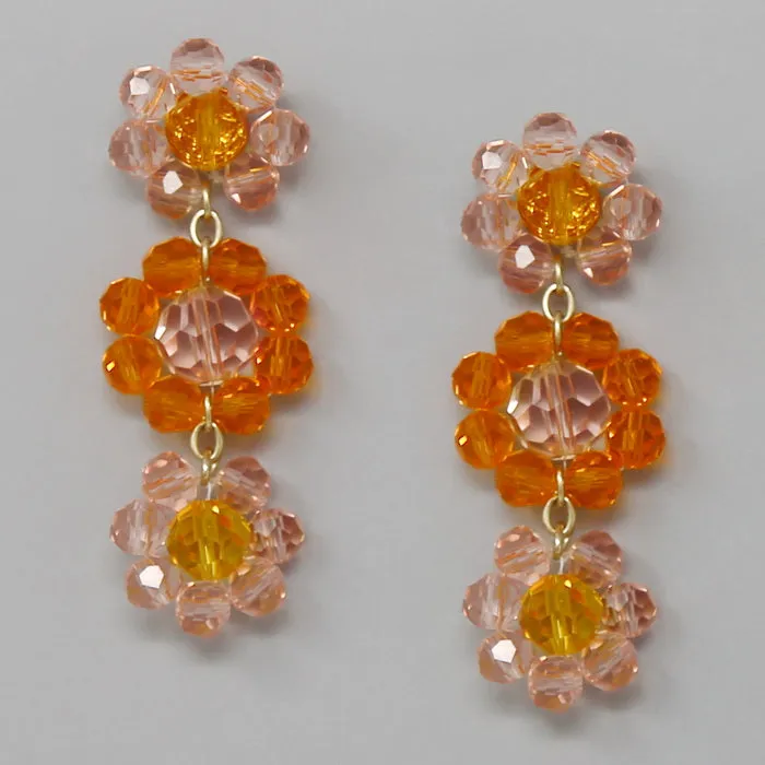 Beaded Flower Linear Drop Earrings