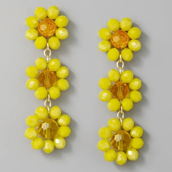 Beaded Flower Linear Drop Earrings