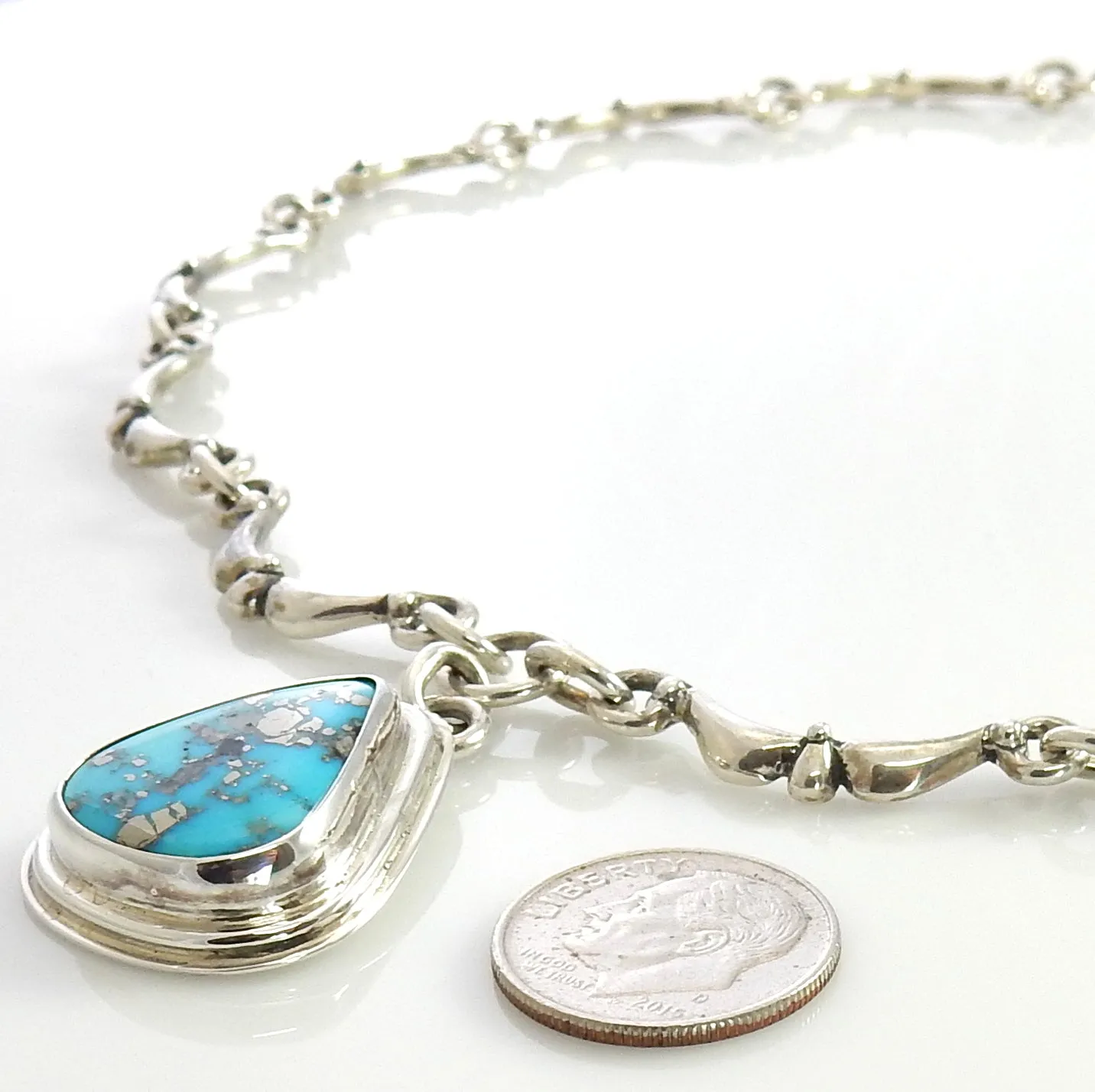 Beautiful Adjustable 19.5" Inch Handmade Sterling Silver Blue Kingman Turquoise Necklace