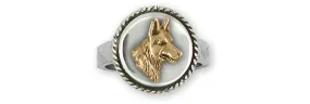 Belgian Malinois Jewelry Silver And 14k Gold Handmade Belgian Malinois Ring  BMA1H-DTNR