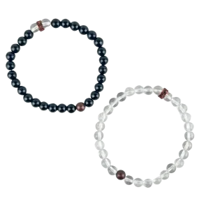 Black Tourmaline   Clear Quartz Bracelet Set #349