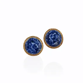 Blue porcelain and gold stud earrings "Braided Crown"