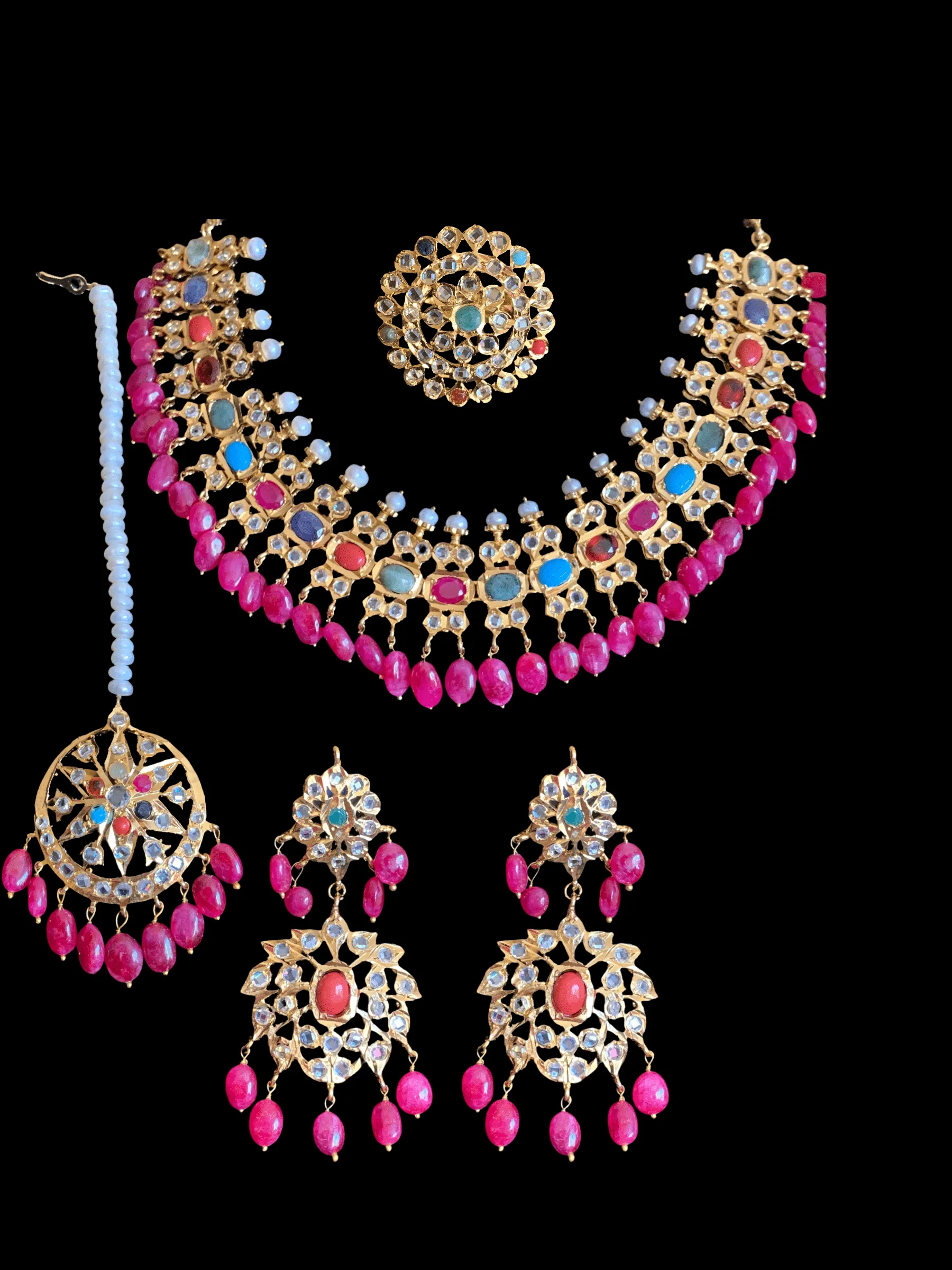 BR17 Aleezay fresh water  pearls and navratan   set( READY TO SHIP  )