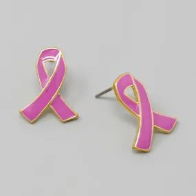 Breast Cancer Pink Ribbon Stud Earrings