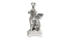 Brittany Angel Dog Personalized Pendant Sterling Silver Dog Jewelry BR2-ANP