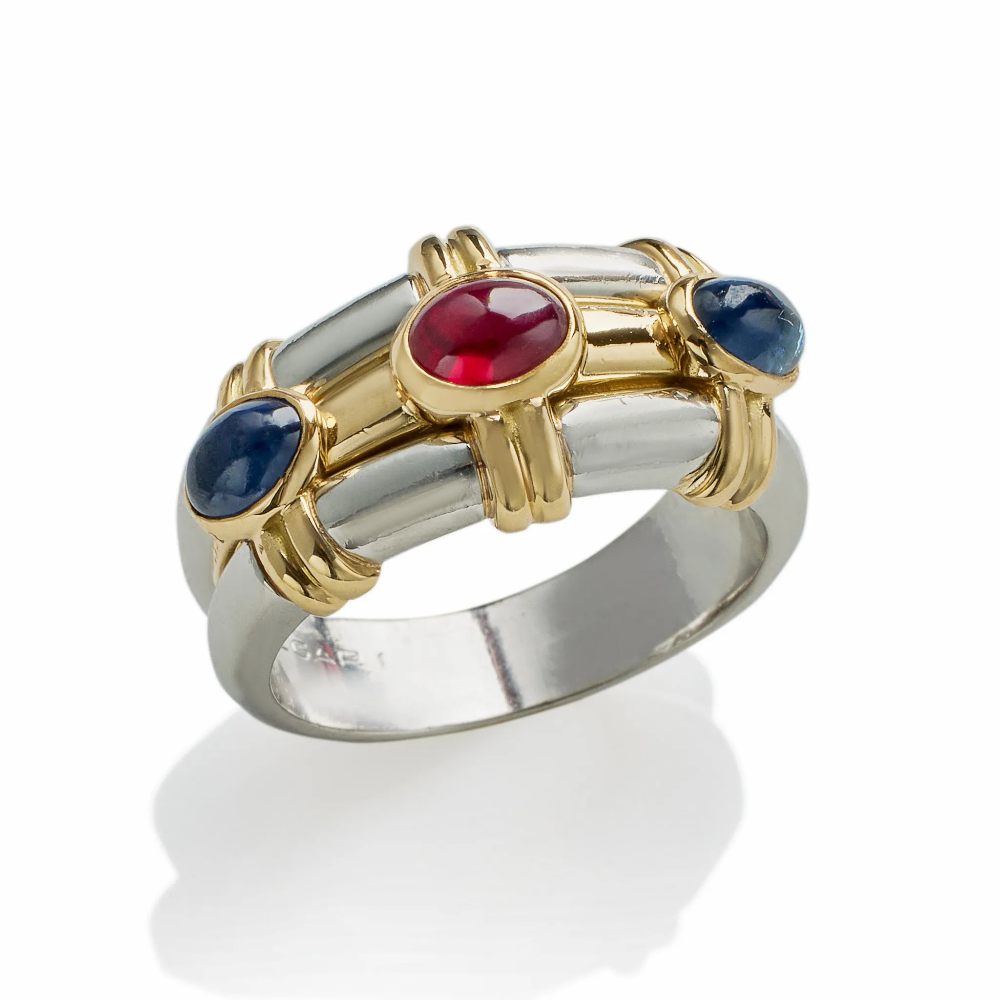 Bulgari Rome Ruby and Sapphire Three Stone Ring