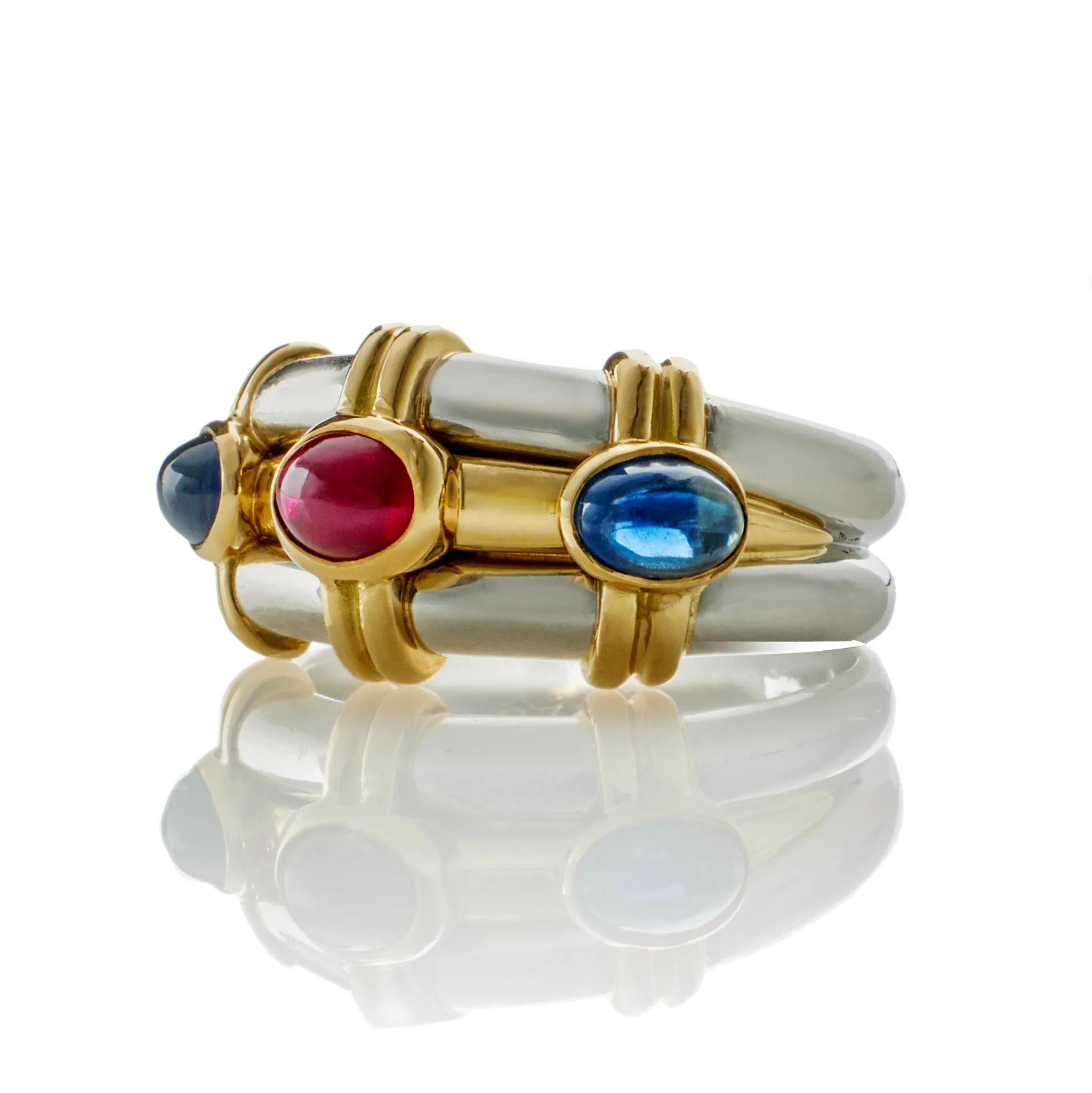 Bulgari Rome Ruby and Sapphire Three Stone Ring