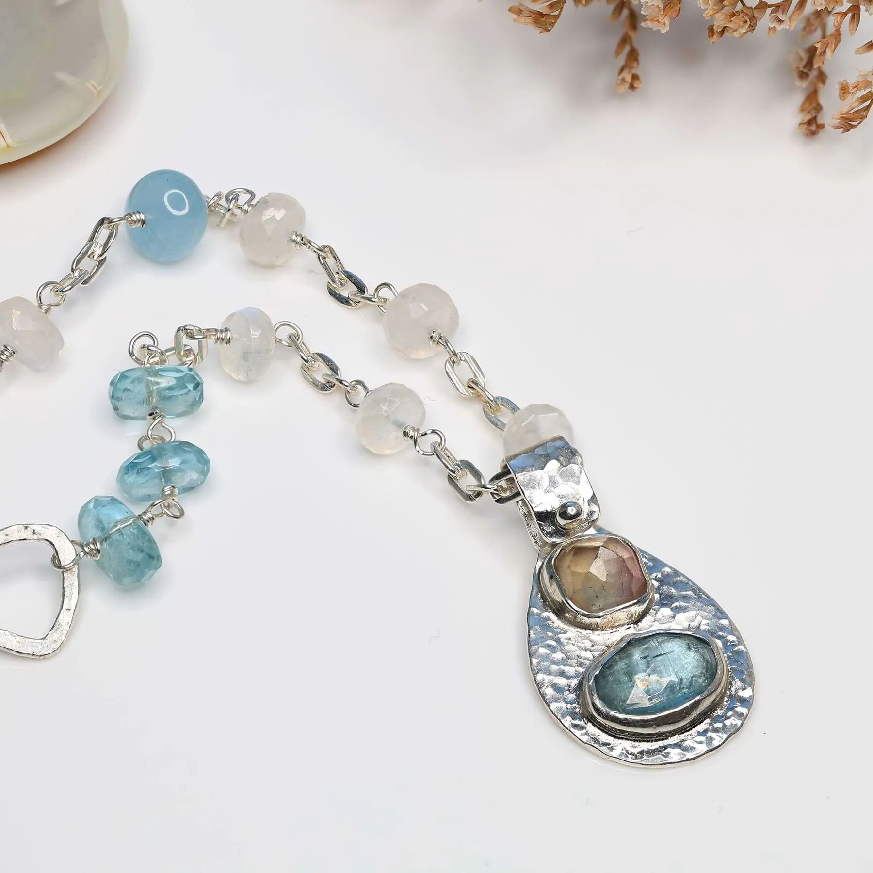 By the Lake - Multi-Gemstone Silver Pendant Necklace