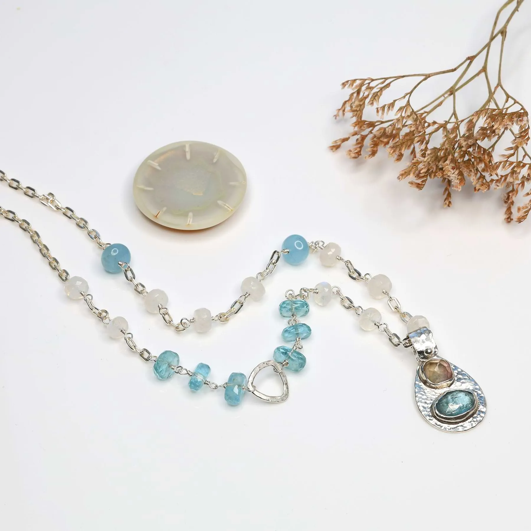 By the Lake - Multi-Gemstone Silver Pendant Necklace