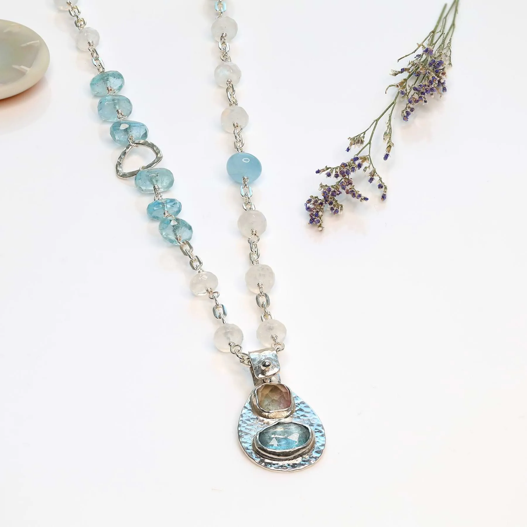 By the Lake - Multi-Gemstone Silver Pendant Necklace